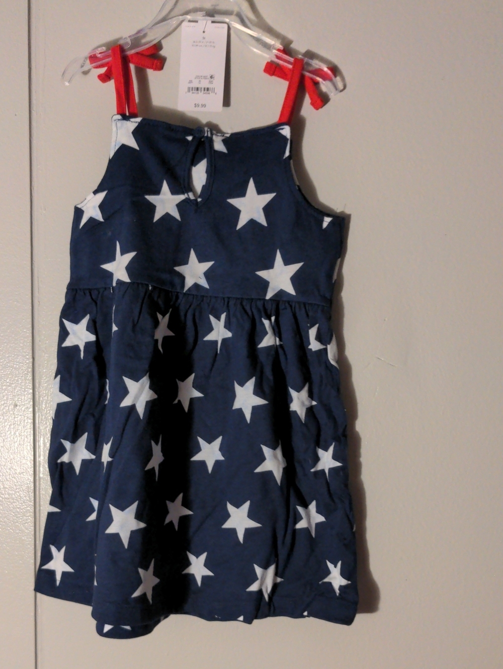 Girls Navy Star Print Sundress with Red Tie Straps